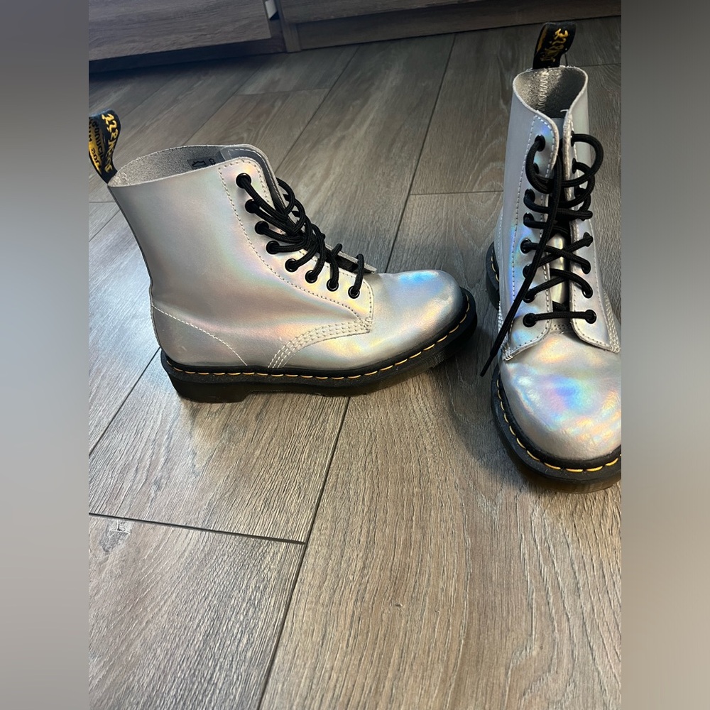Dr. Martens Iridescent Silver Boots